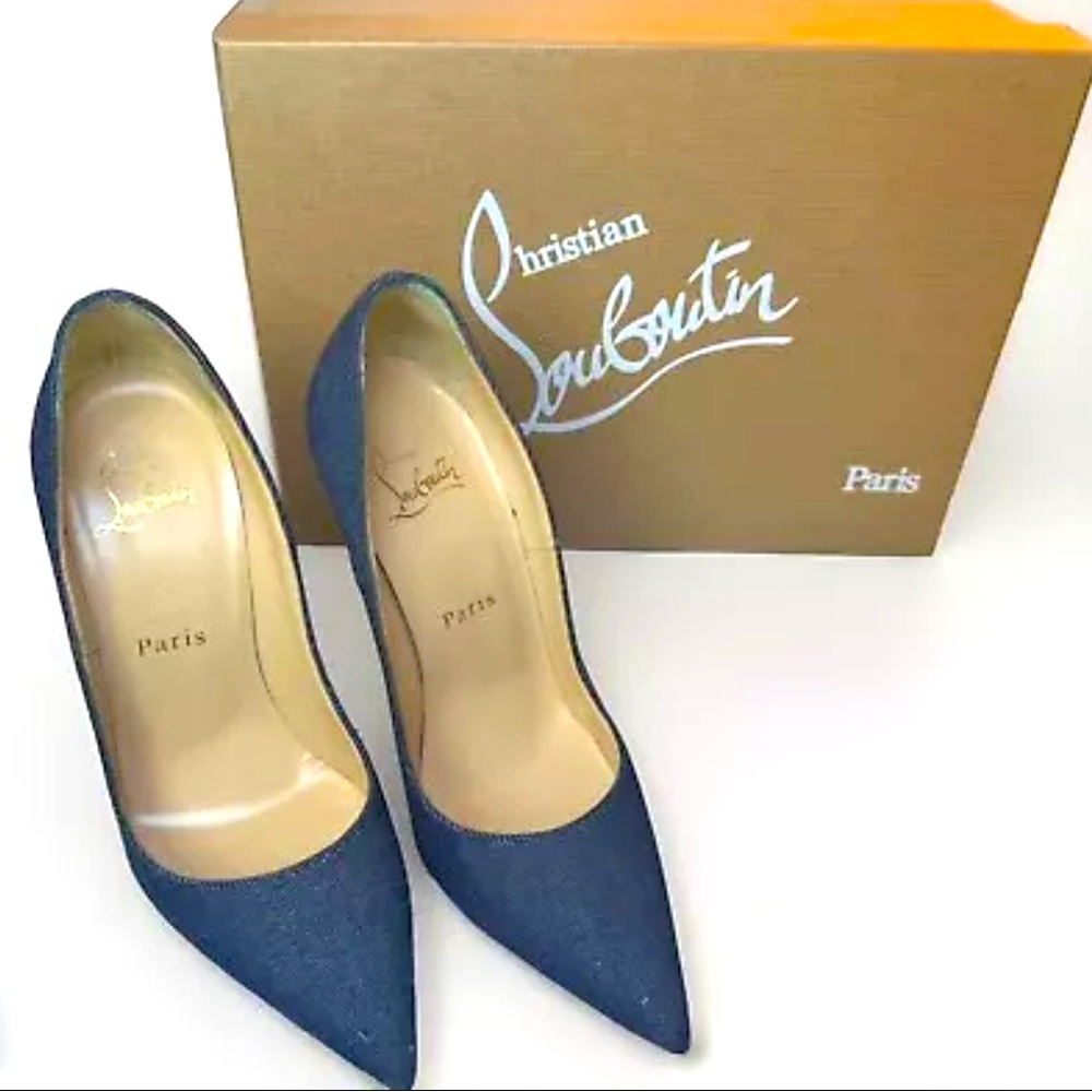Christian Louboutin So Kate Pointy Toe 120 Pump Denim Blue Pompadour  Sz36.5/6.5